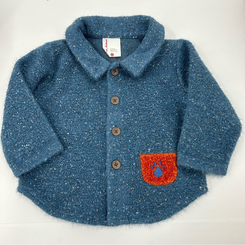 Hanna Andersson Blue Paw Print Baby Toddler Button Shirt 80 CM US 18-24 Months